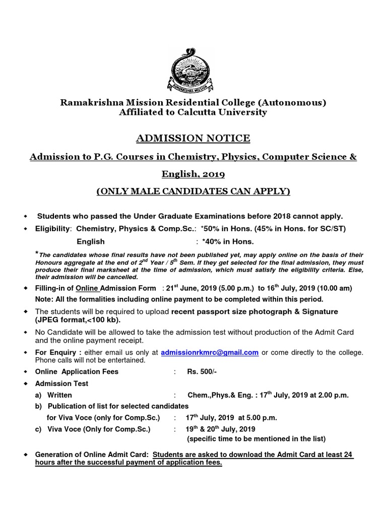 Final PG Notice PDF | PDF | University And College Admission ...