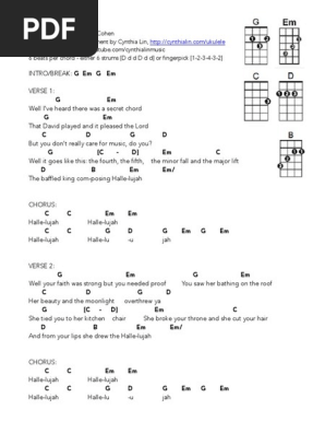 HALLELUJAH in Key of G - Ukulele Chord Chart PDF | PDF | Song Structure |  Musical Compositions