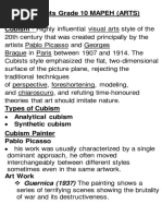 Handouts Grade 10 MAPEH (ARTS) Cubism - Highly Influential Visual Arts Style of The