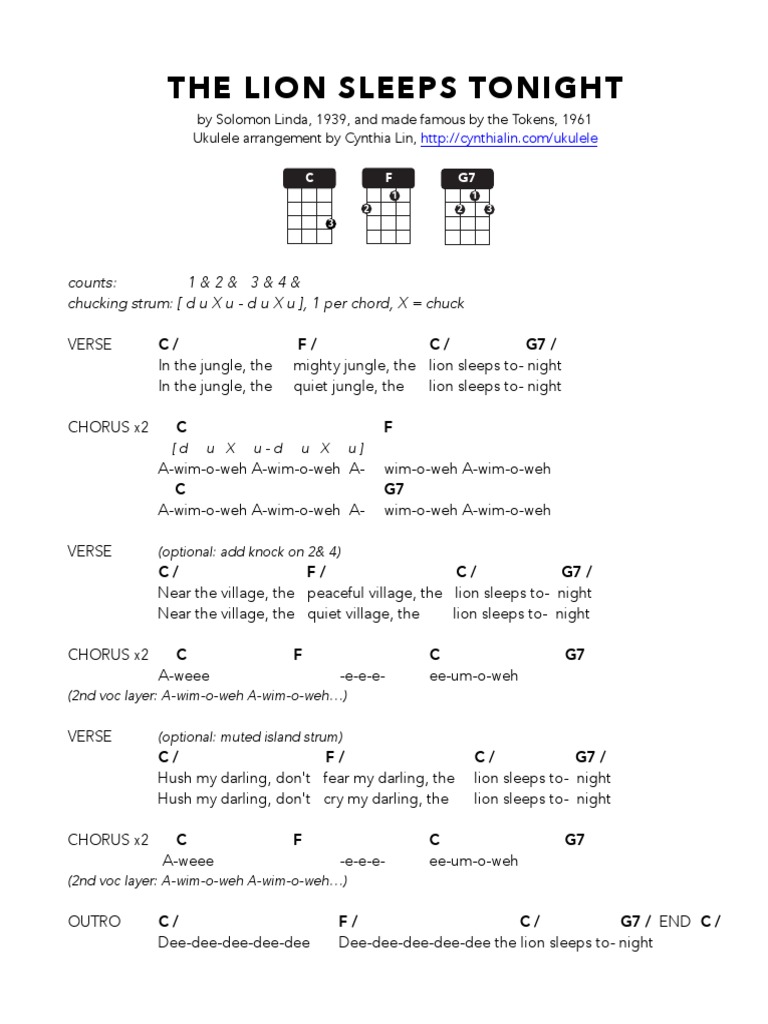 The Lion Sleeps Tonight Ukulele Chord Chart Pdf