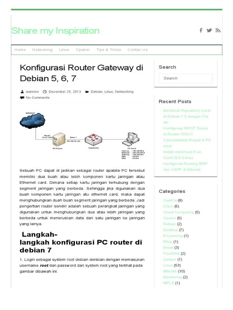 Konfigurasi Router Gateway Di Debian 5, 6, 7share My Inspiration ...