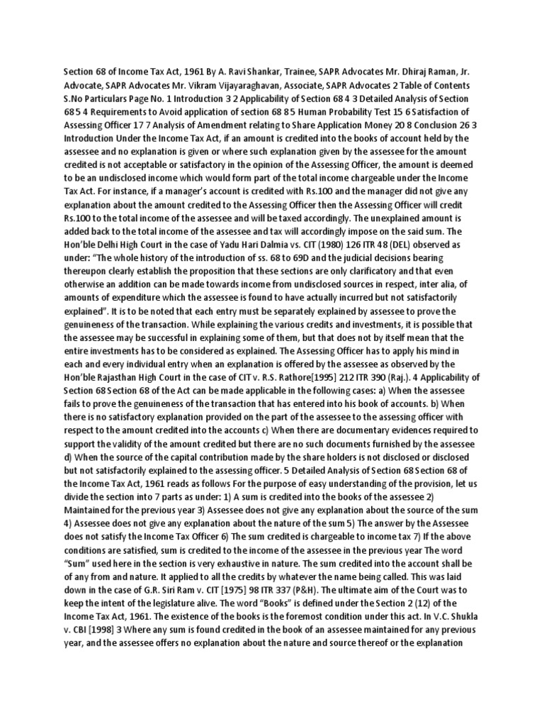 Section 68 of Income Tax Act | PDF | Income Tax In India | Burden Of ...