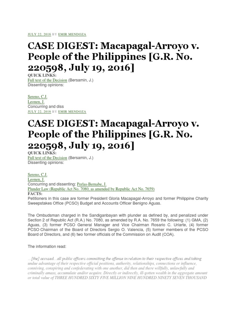 Case digest macapagal arroyo v people of the philippines g r no