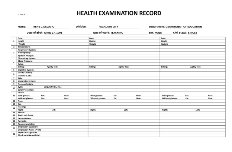 CSC Form 86 Health Examination Record | PDF