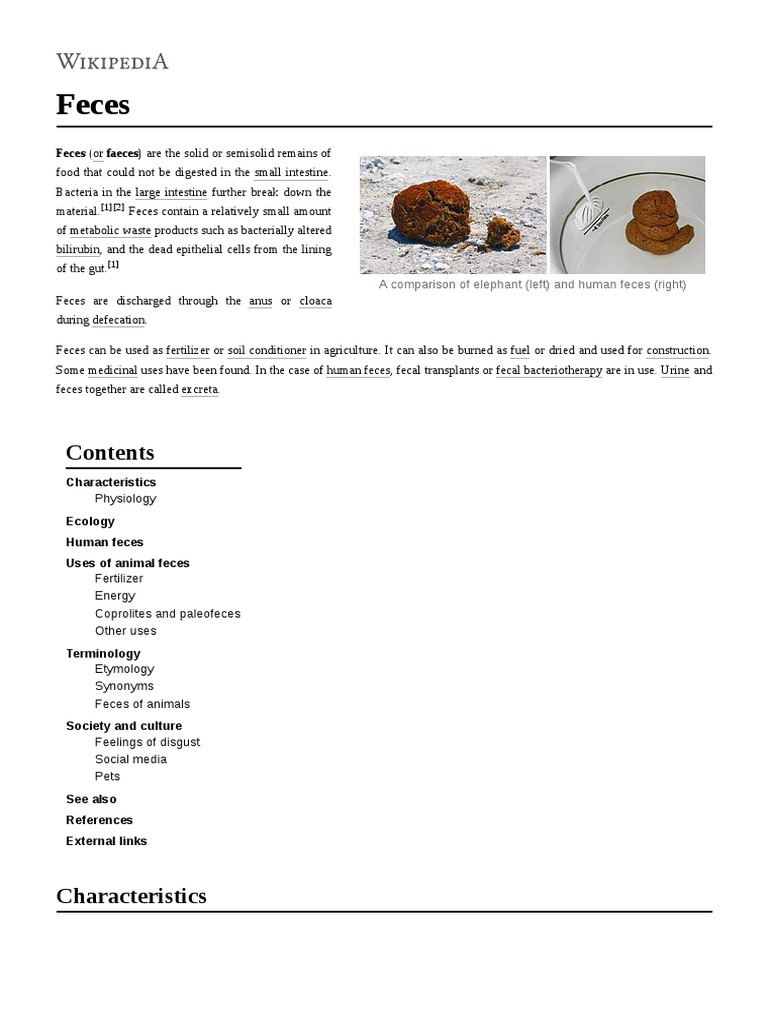 Feces: Feces (Or Faeces) Are The Solid or Semisolid Remains of | PDF ...