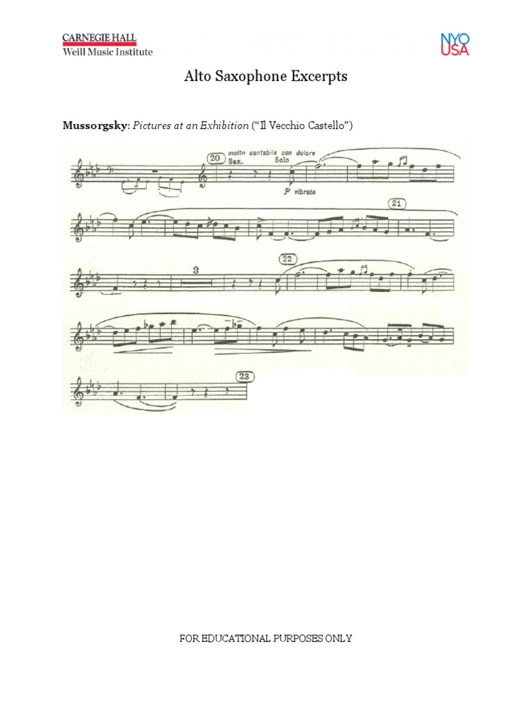 Alto Saxophone Excerpts Pictures at An Exhibition ("Il