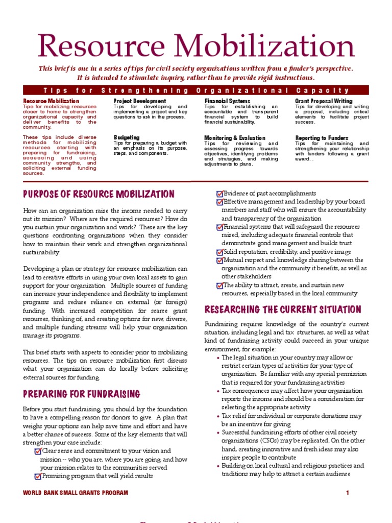 Resource Mobilization PDF Fundraising Non Governmental Organization