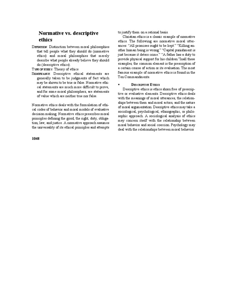 Normative vs. Descriptive Ethics Normativa David Hume