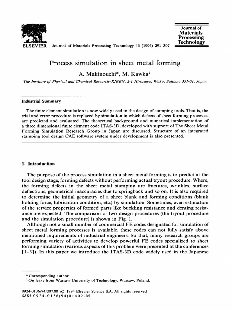 Process Simulation On Sheetmetal Forming Pdf Finite Element Method