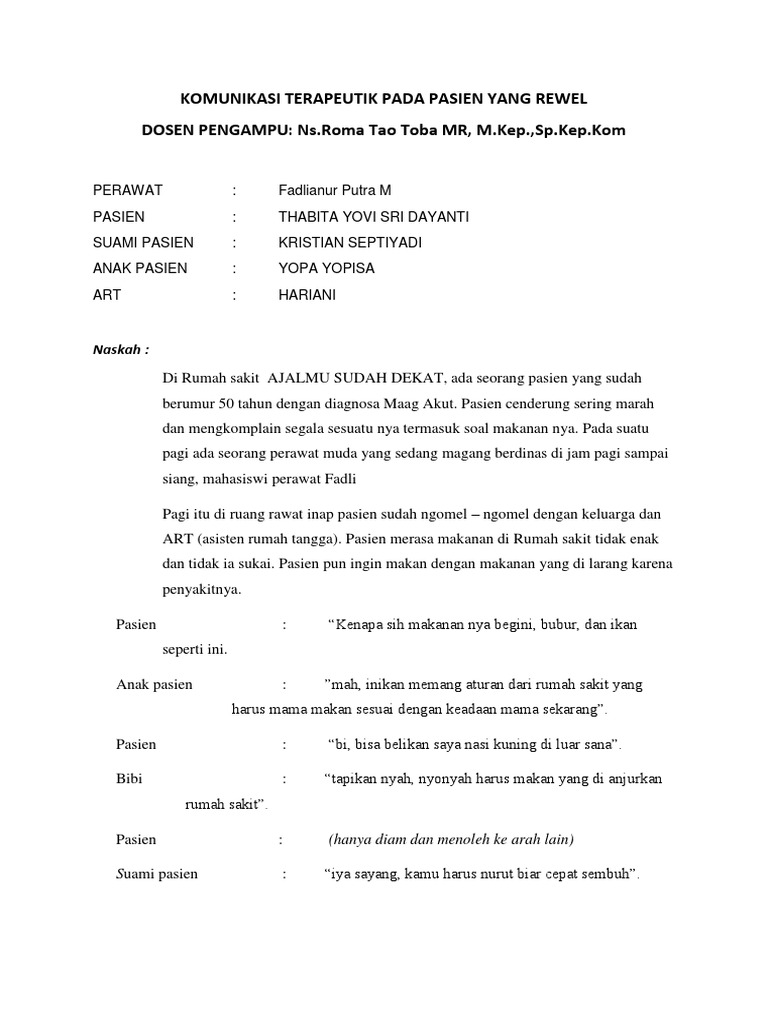 Contoh Komunikasi Terapeutik Pada Pasien Diare Pencari Soal