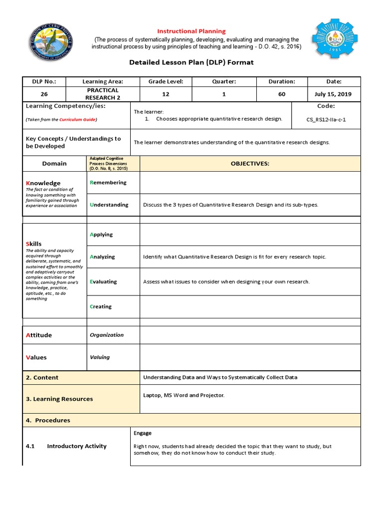 Practical Research 2 DLP 26 | Research Design | Lesson Plan