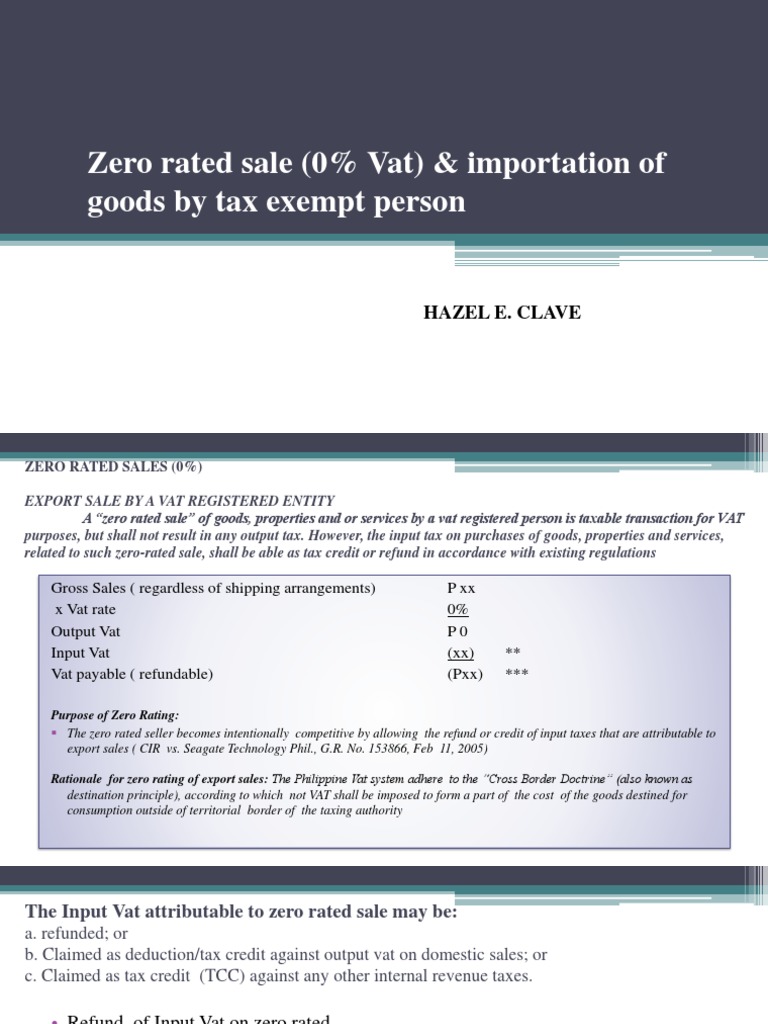 Zero Rated Sale (0 Vat) PDF Value Added Tax Taxation In The