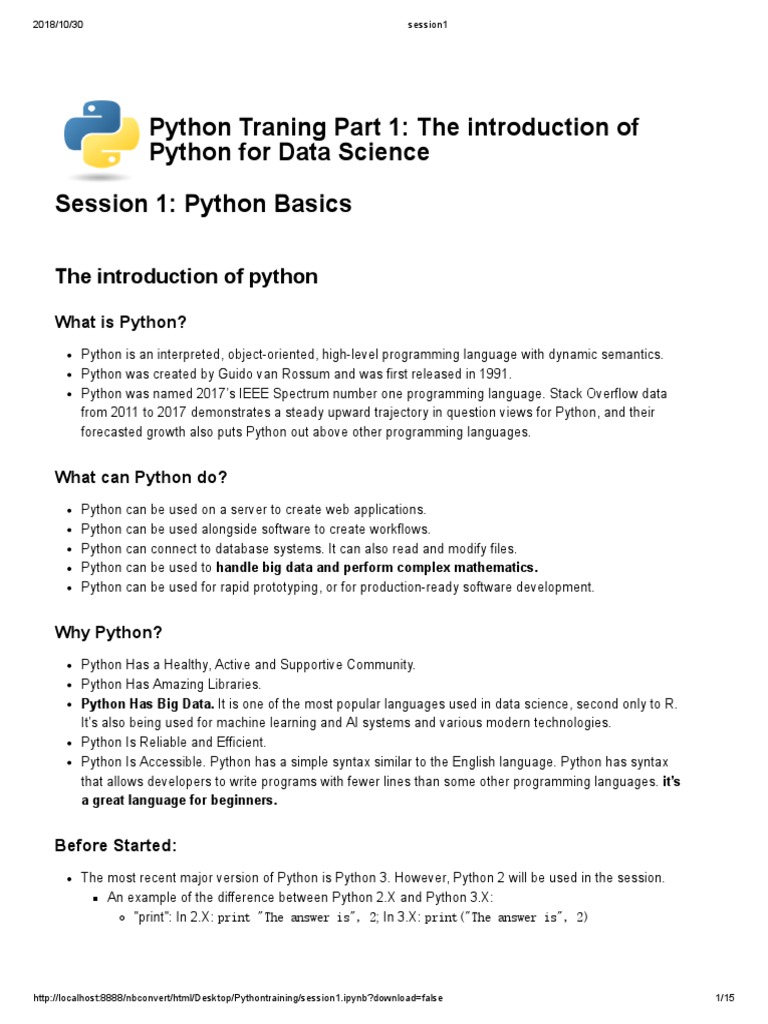 Python Basics for Data Science Training | PDF | Python (Programming ...