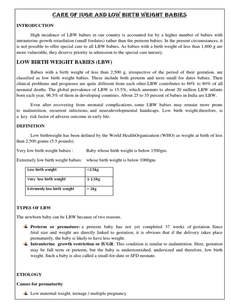 Care of Iugr and Low Birth Weight Babies | Download Free PDF | Low ...