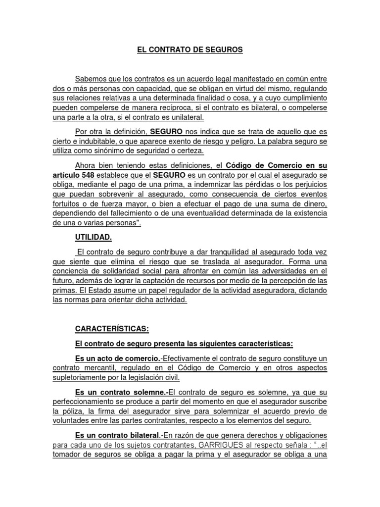 El Contrato de Seguros | PDF | Póliza de seguros | Seguro de vida