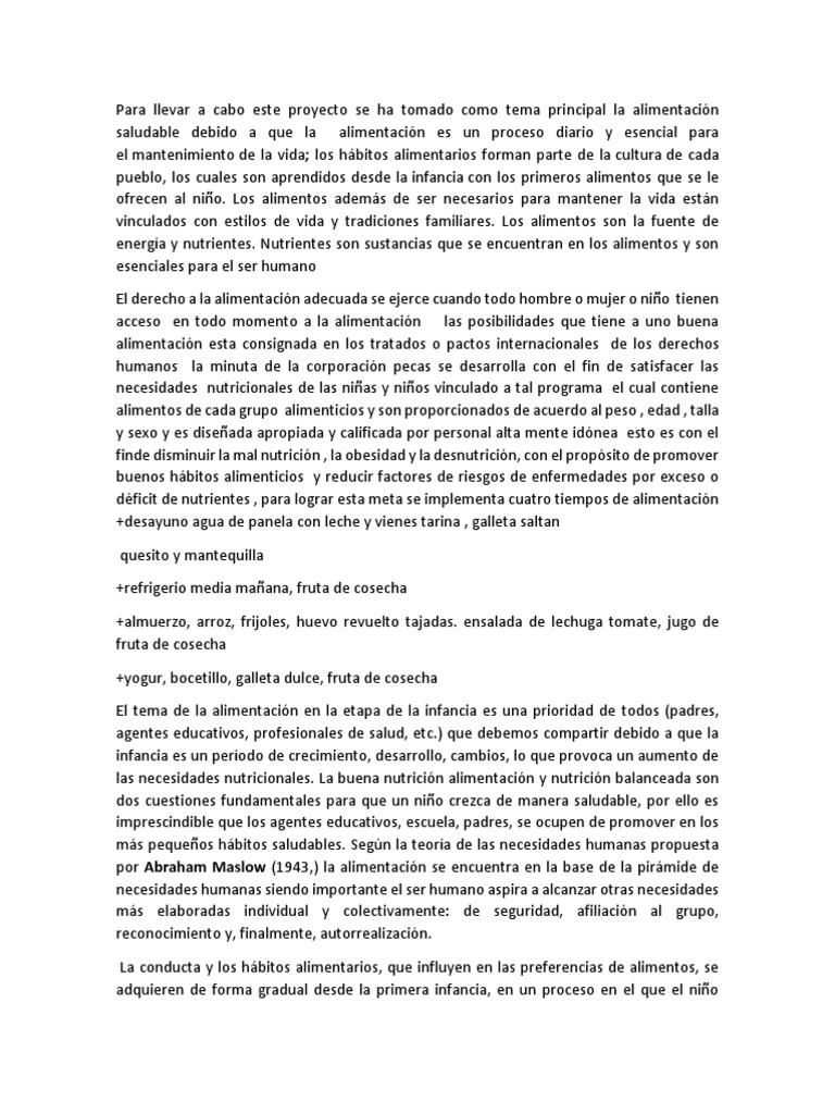 Marco Teorico de Alimentos Alimentos Nutrición