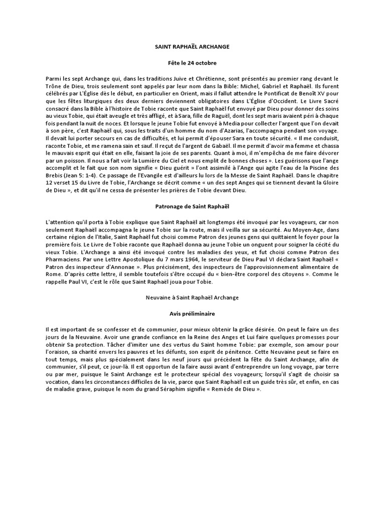 Neuvaine à Saint Raphaël Archange Pour Le Mariage Pdf Neuvaine À Saint Raphaël Archange | PDF | Archange | Ange