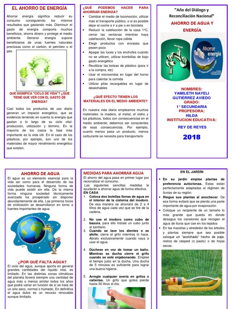 Triptico de Ahorro de Agua y Energia | PDF | El plastico | Uso ...