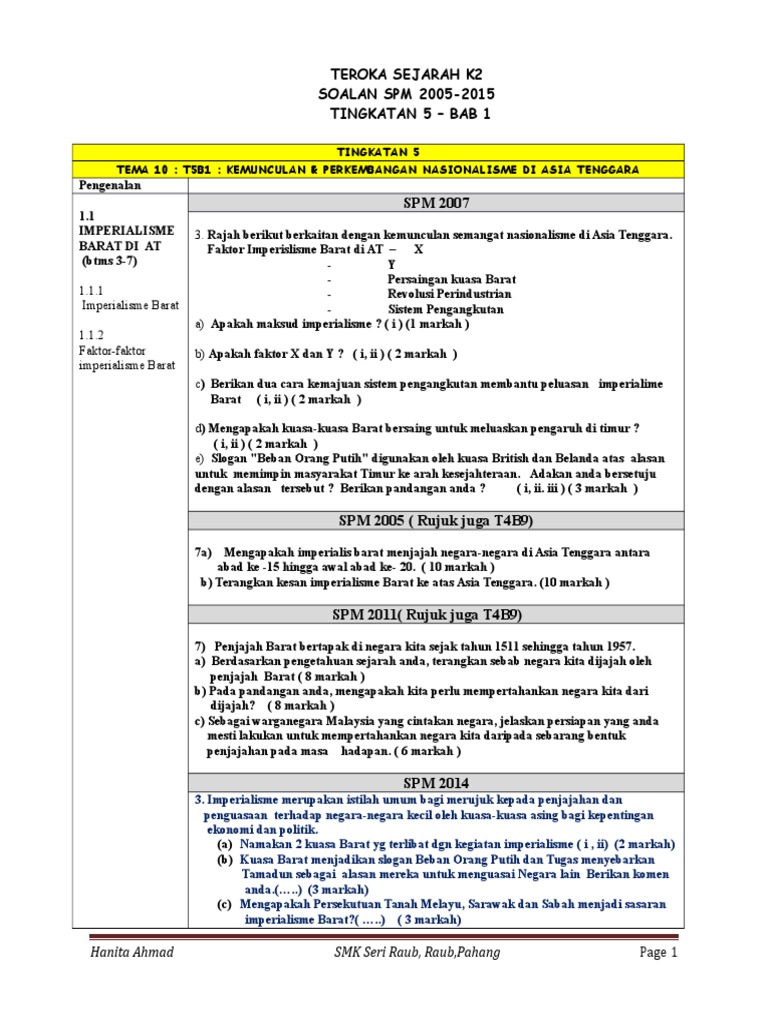 Teroka Sejarah K2 T5b1 Soalan Pdf