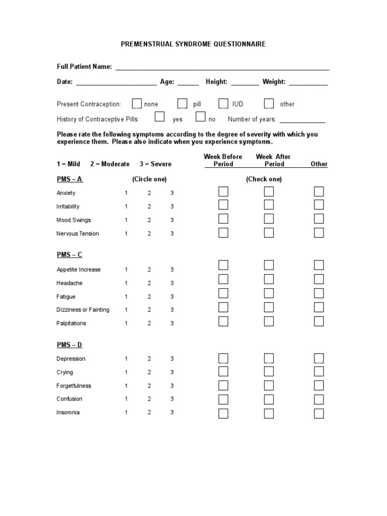 Premenstrual Syndrome Questionnaire | Download Free PDF | Premenstrual ...