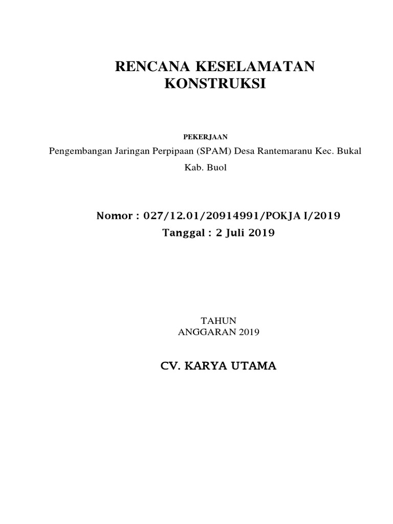 Rencana Keselamatan Kerja Konstruksi (RK3) | PDF