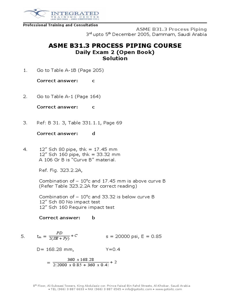 ASME B31.3 Piping Exam Solutions | PDF | Mashriq | Riyadh