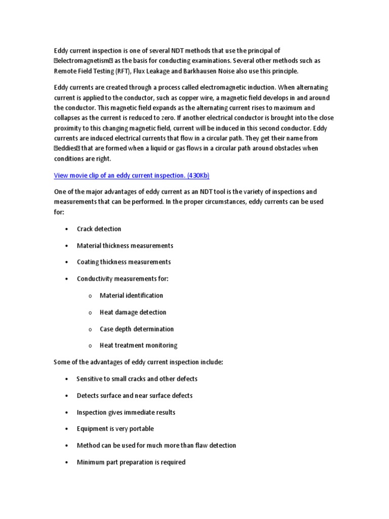 Eddy Current Inspection Overview | PDF