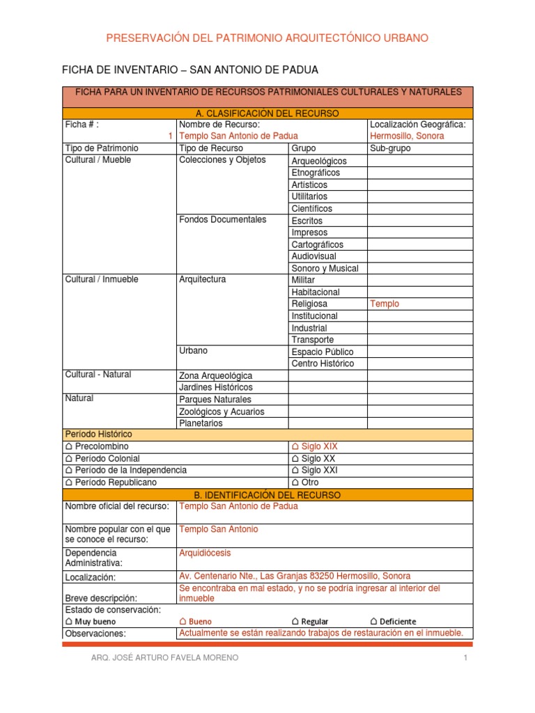 Ficha de Inventario de Patrimonio Cul | PDF