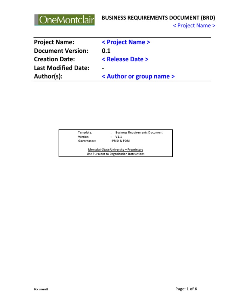 PMO-Template Business Requirements Document v221.221  PDF  Use Case With Brd Business Requirements Document Template