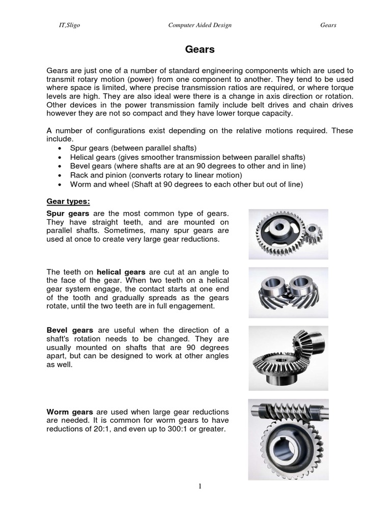 Gears Gear Types Spur Gears Are The Most Common Type of Gears PDF