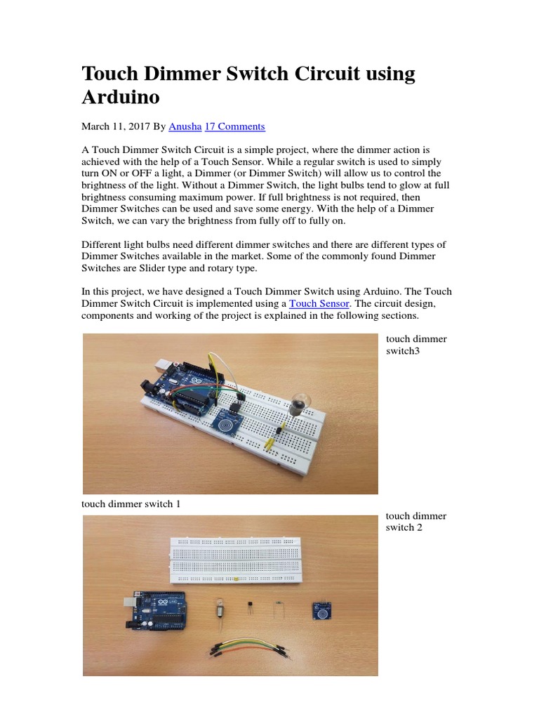 Touch Dimmer Switch Circuit Using Arduino Circuit Diagram