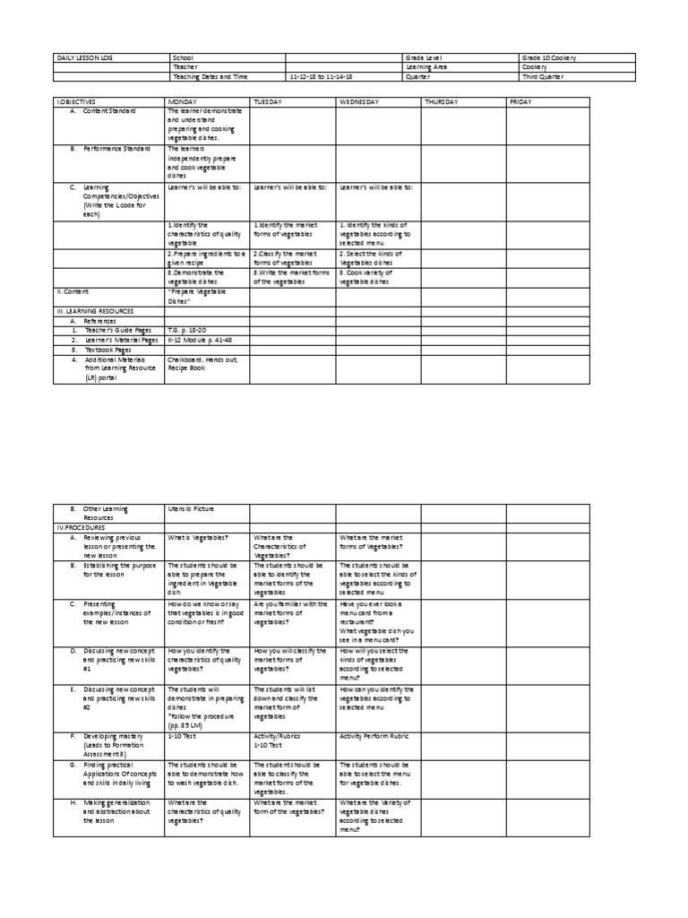 Tle Cookery PDF Menu Rubric (Academic)