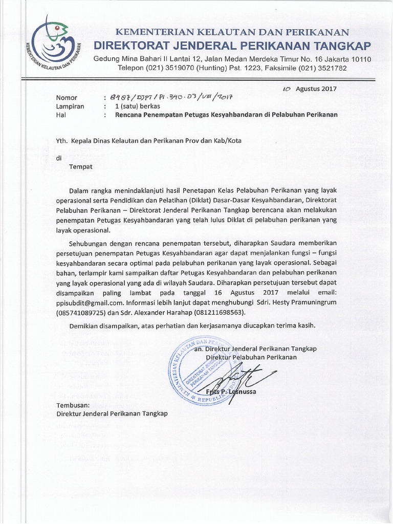 Surat Pengajuan Calon Syahbandar Perikanan