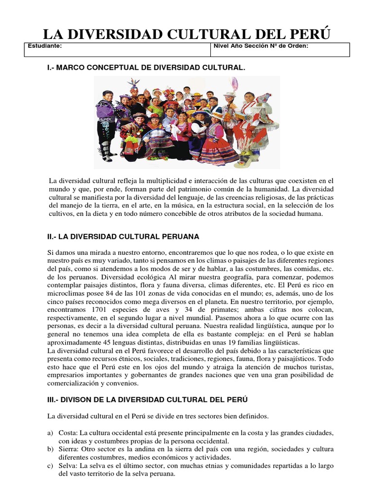 Diversidad Cultural en el Perú | PDF | Diversidad cultural | Perú