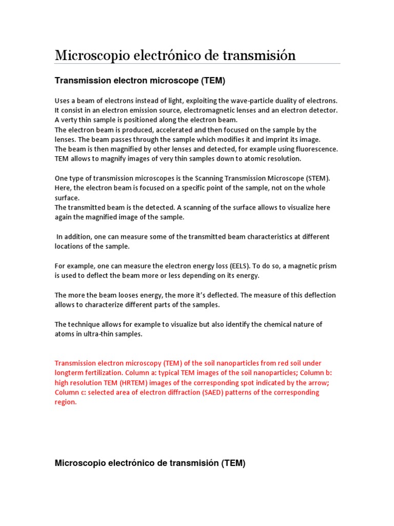 Microscopio Electrónico De Transmisión Pdf Transmission Electron