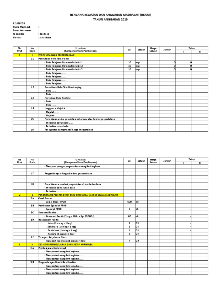 Contoh Penyusunan RKAM Dari Dana BOS 2019 | PDF