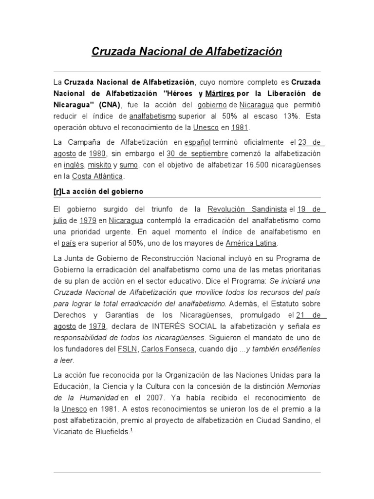 Cruzada Nacional de Alfabetización PDF Frente Sandinista de