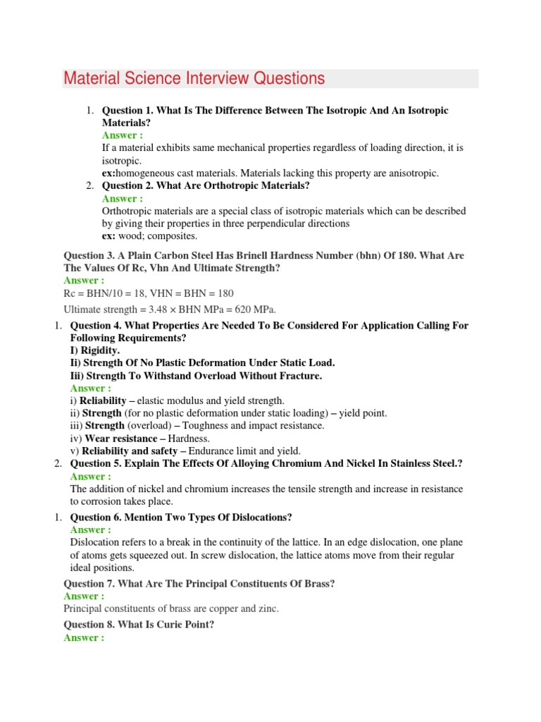Material Science Interview Questions | PDF | Strength Of Materials 