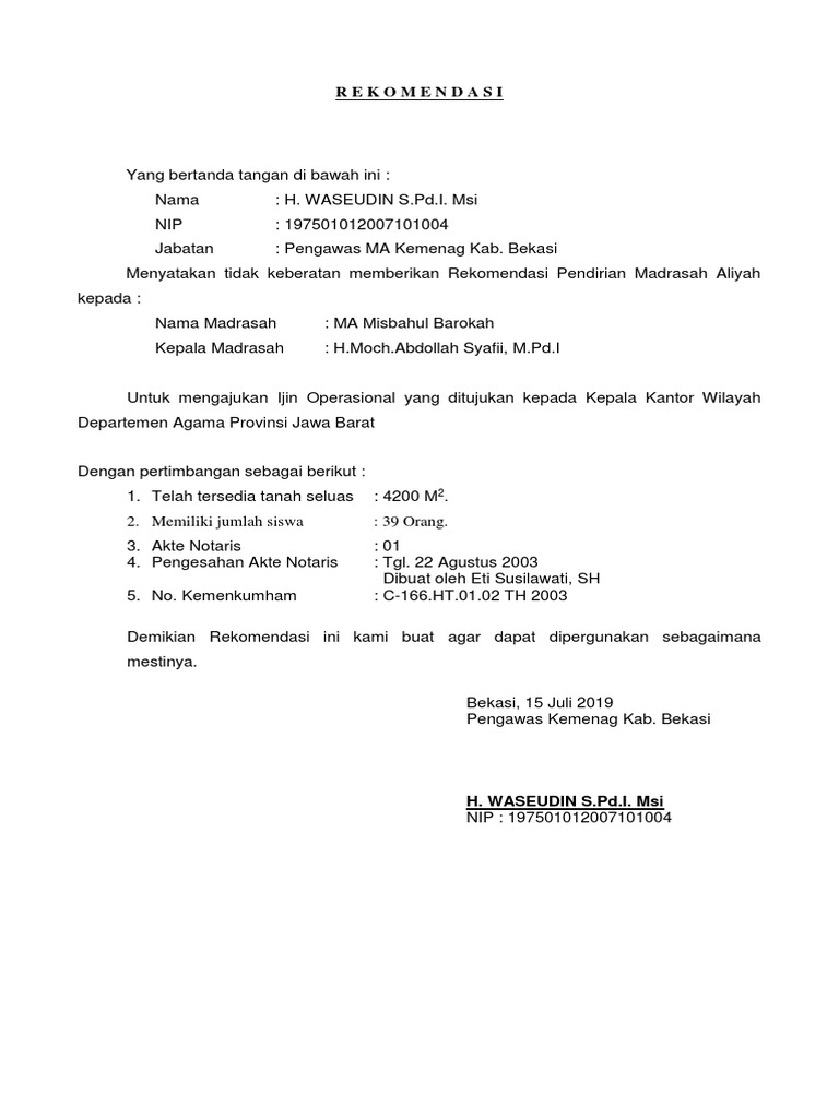 Download 86+ Contoh Surat Rekomendasi Izin Sekolah Gratis