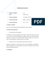 Informe Psicológico I: Datos Personales:jvl: 6 Años y 6 Mes: 11 de Agosto Del 2012: Primero - Primaria: 30-01 - 2019 II: Motivo de Consulta