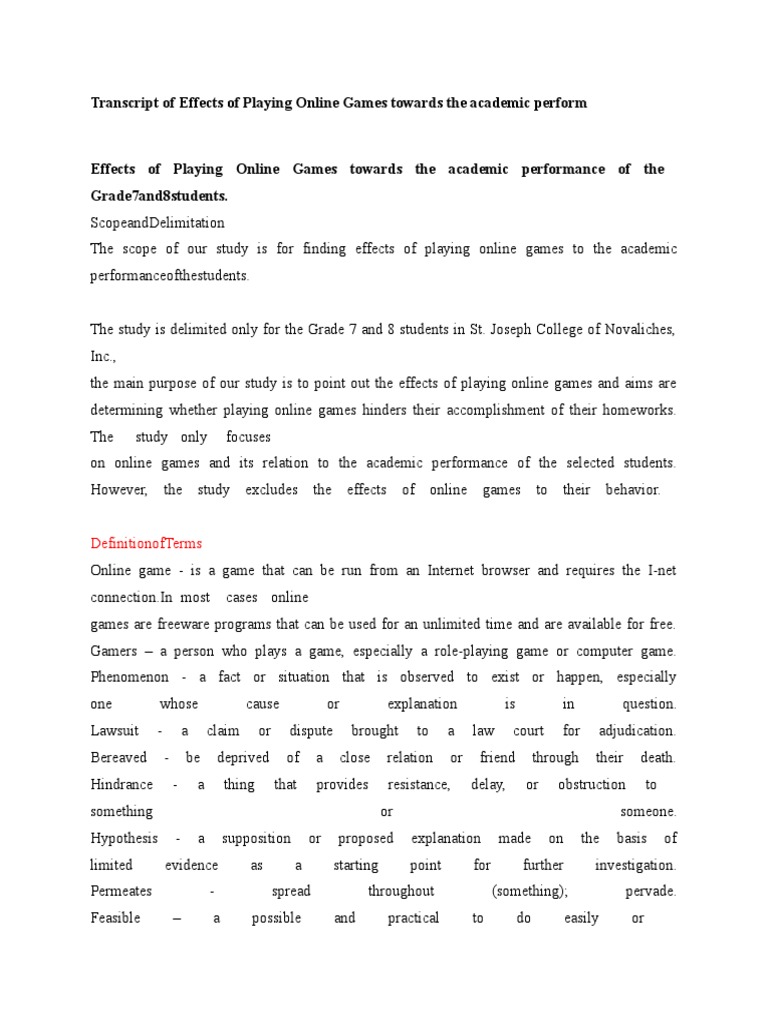 Transcript of Effects of Playing Online | PDF | Video Games | Candy ...