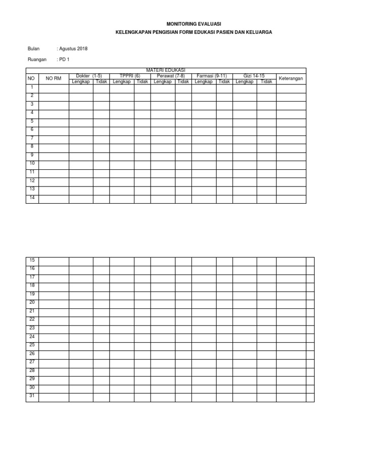 Monev Kelengkapan Pengisian Form Edukasi Pdf