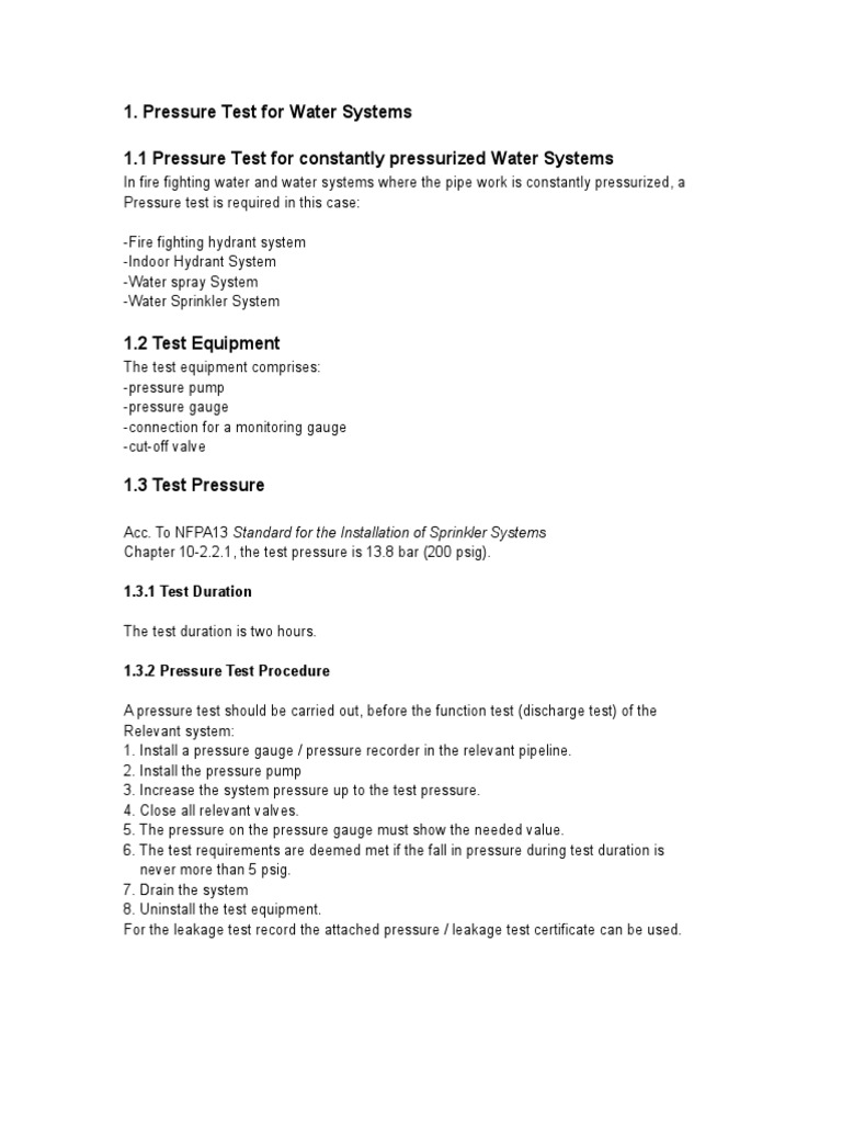 Testing Procedure Sprinkler PDF Fire Sprinkler System Pressure