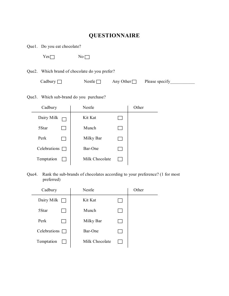 Consumer Behaviour QuestionnaireChocolate Brand Chocolate