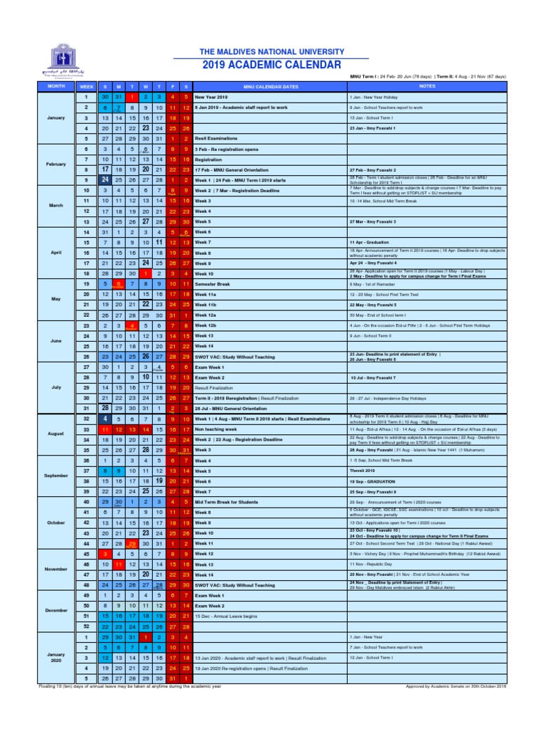 Academic Calendar (MNU) PDF Academic Term Educational Organizations