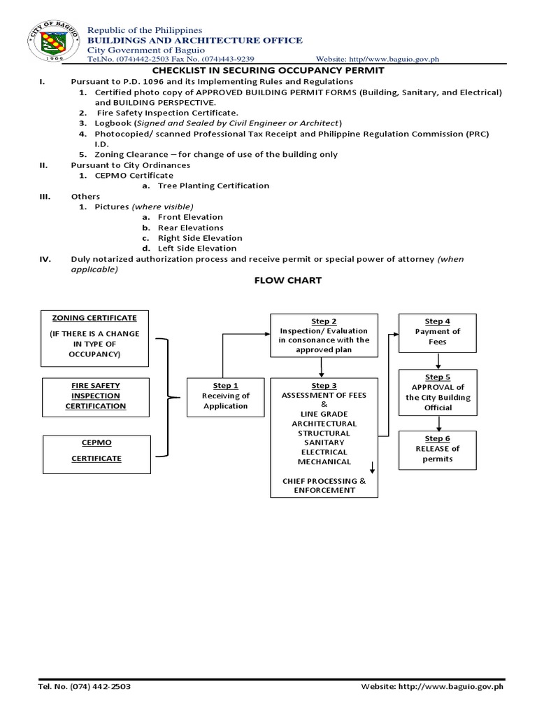 Checklist Occupancy Permit Baguio PDF Government Information