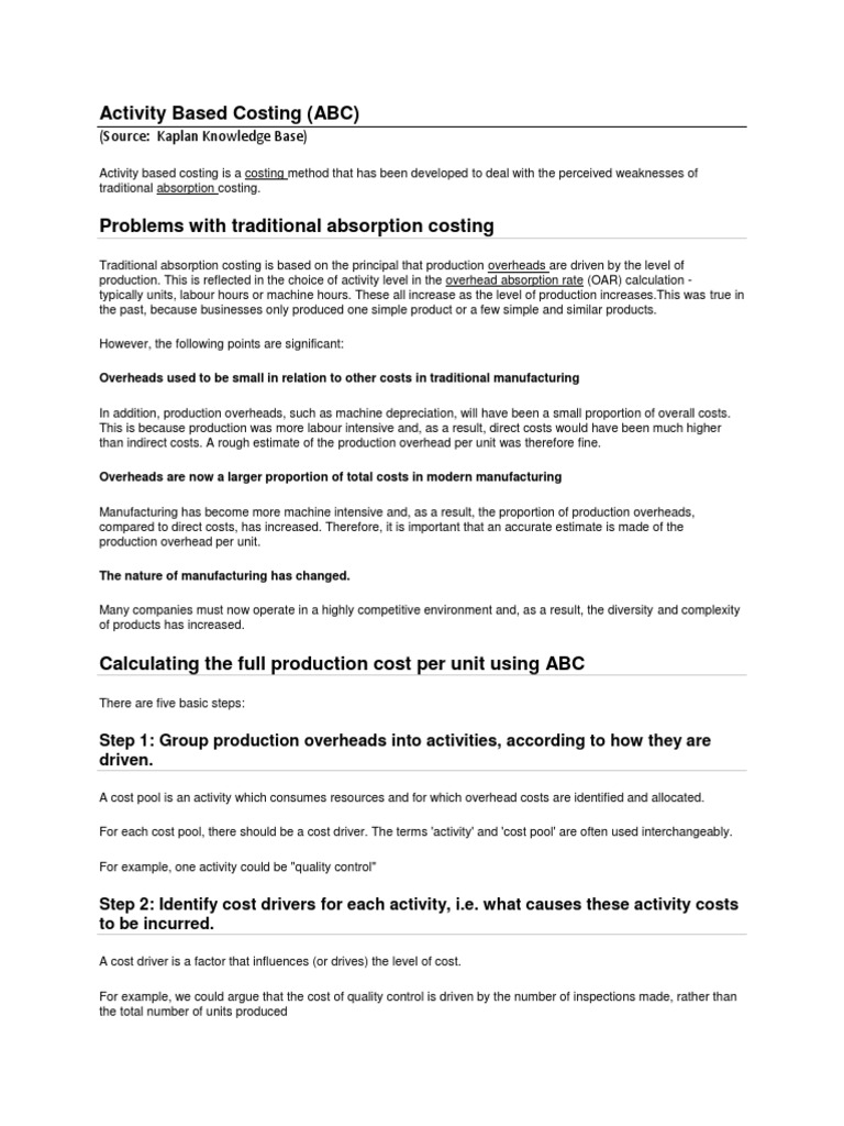 Activity Based Costing | PDF | Cost | Business Economics