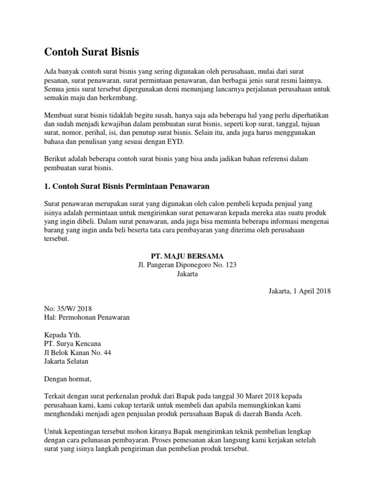 Contoh Surat Bisnis