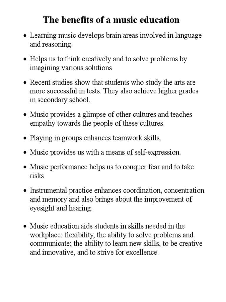 Print The Benefits of A Music Education PDF