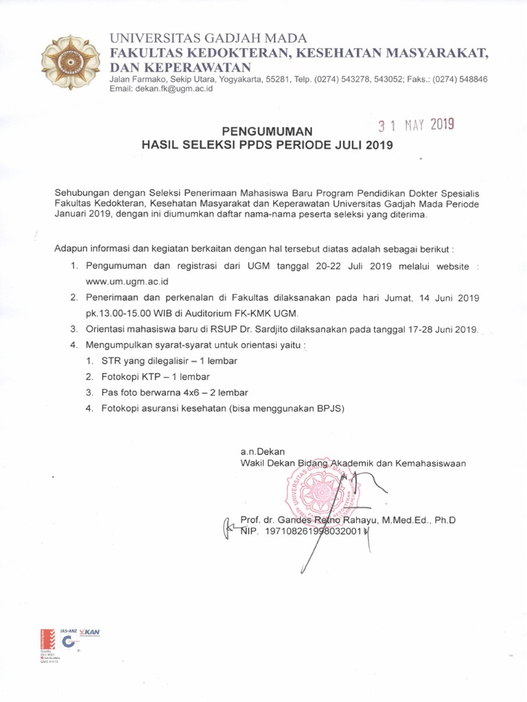 Pengumuman Hasil Seleksi Ppds Periode Juli 2019 Pdf Pdf
